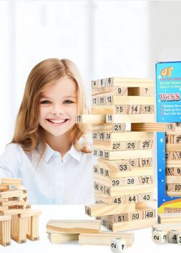 Classic Wooden Stack Game with Numbers and Dice for Party Games