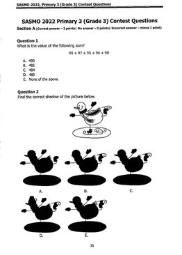 Primary 3 SASMO-Math Competition 2021 – 2022 Contest Problems (GEP Practice)