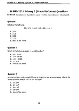 Primary 5 SASMO-Math Competition 2021 – 2022 Contest Problems (GEP Practice