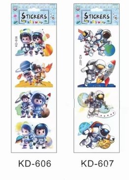 3D Pop Up Stickers Astronaut Space for Kids Room, Wall, Home Deco and Stationery ( 1 set 4 sheets, 16 designs )