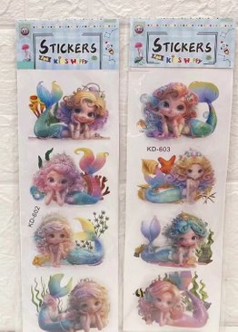 3D Pop Up Stickers Mermaid Ocean World for Kids Room, Wall, Home Deco and Stationery ( 1 set 4 sheets , 16 designs )
