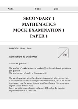 Secondary 1 Mathematics Mock Examinations