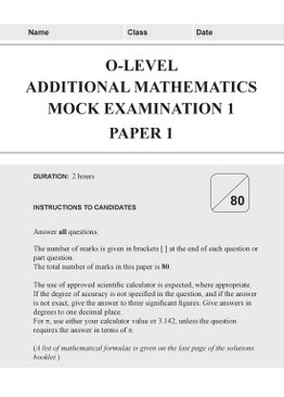 O-Level Additional Mathematics Mock Examinations