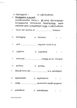Tamil Primary 1 Test Paper