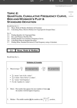 Exam Buddy Elementary Mathematics Sec 4 (2020 Edition) Topic 2: Quartiles, Cumulative Frequency Curve, Box-&-Whisker's Plot & Standard Deviation