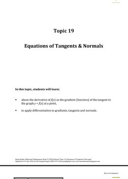 Exam Buddy Additional Mathematics Topic 19: Equations of Tangents & Normals