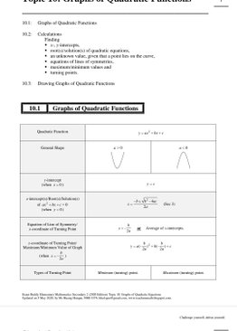 Exam Buddy Elementary Mathematics Sec 2 (2020 Edition) Topic 10: Graphs of Quadratic Functions