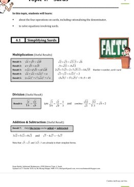 Exam Buddy Additional Mathematics Syllabus 4049 Topic 4: Surds