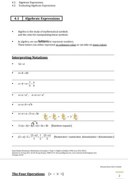 Exam Buddy Elementary Mathematics 4048 Sec 1 Topic 4: Introduction to Algebra
