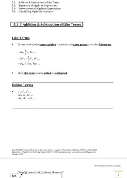 Exam Buddy Elementary Mathematics 4048 Sec 1 Topic 5: Algebraic Manipulation