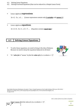 Exam Buddy Elementary Mathematics 4048 Sec 1 Topic 6: Simple Linear Equation in One Variable