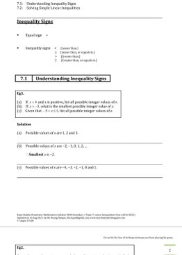 Exam Buddy Elementary Mathematics 4048 Sec 1 Topic 7: Linear Inequalities