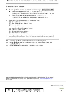 Exam Buddy Additional Mathematics Syllabus 4049 Topic 3: Quadratic Function & The Nature of Roots